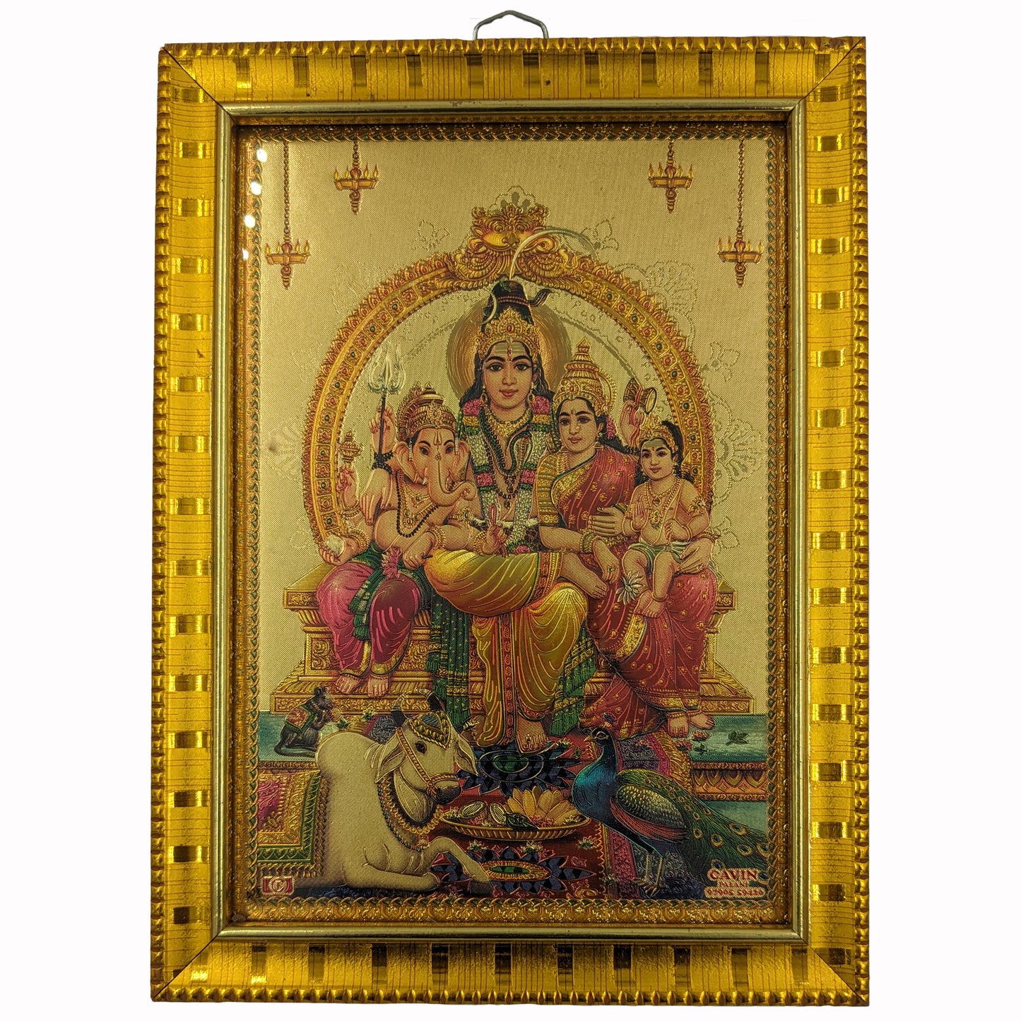 சிவன், பார்வதி, விநாயகர், முருகர் (Shivan with Family Golden Foil Printed Photo Frame_6*8_Inches)